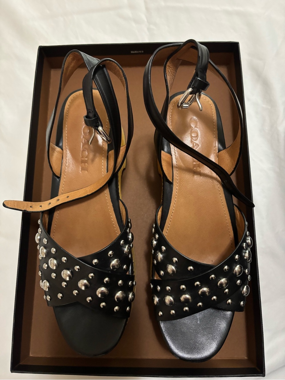 Coach Astor Studded Matte Calf Black Leather Sandals Size: 7